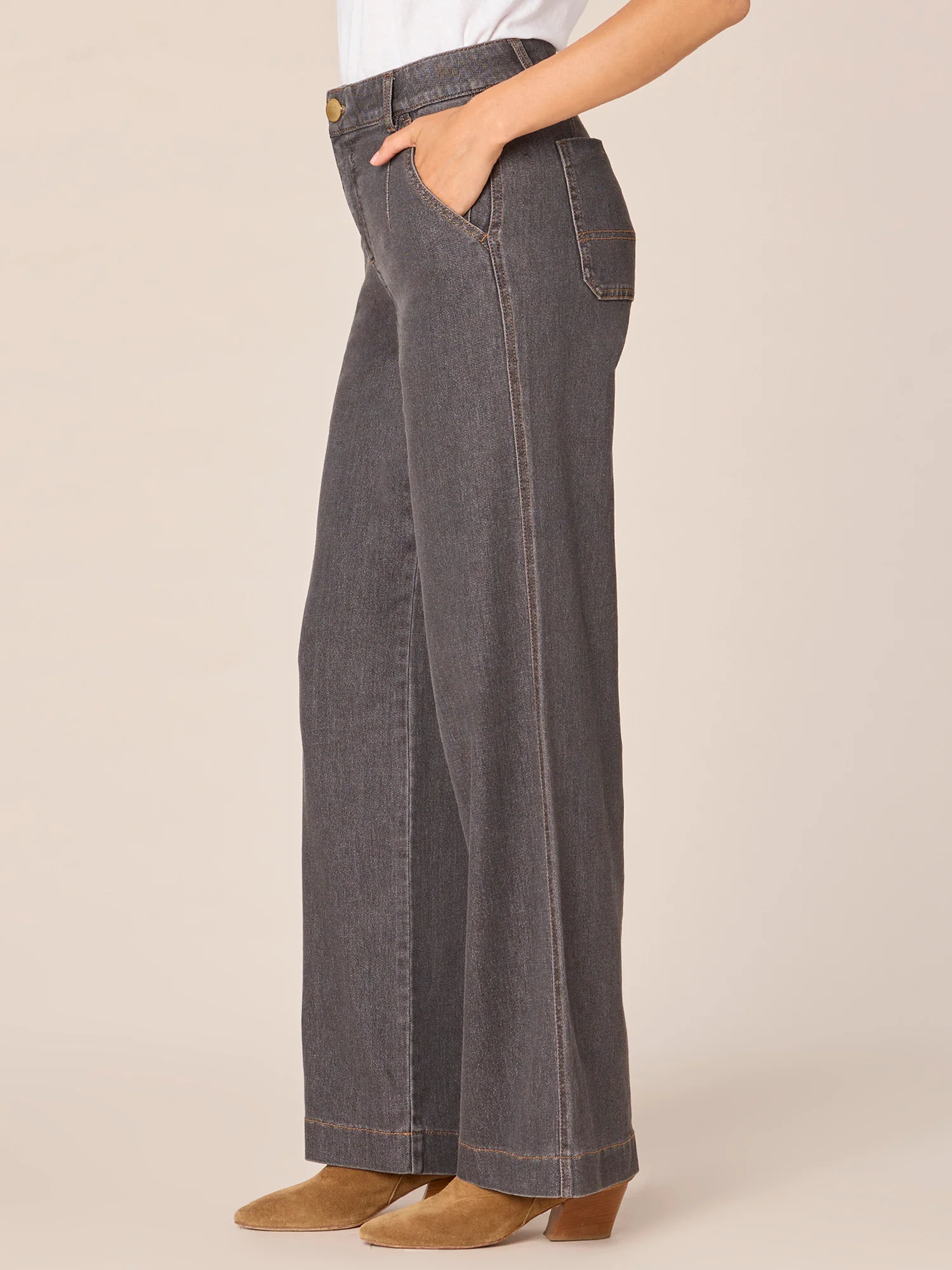 "Ab"solution High Rise Slash Pocket Wide Leg Jeans with Front Darts - Image 3