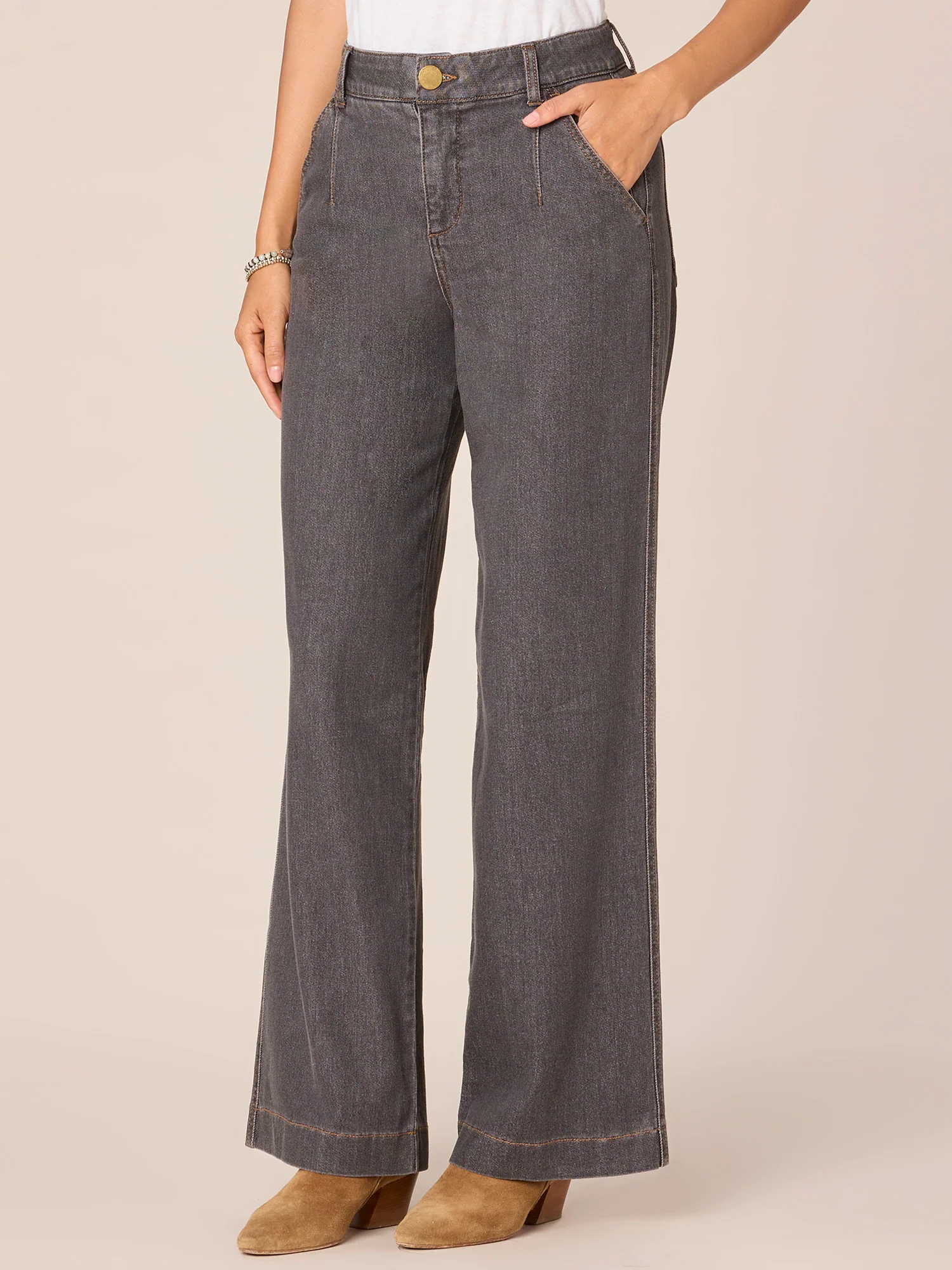 "Ab"solution High Rise Slash Pocket Wide Leg Jeans with Front Darts - Image 4