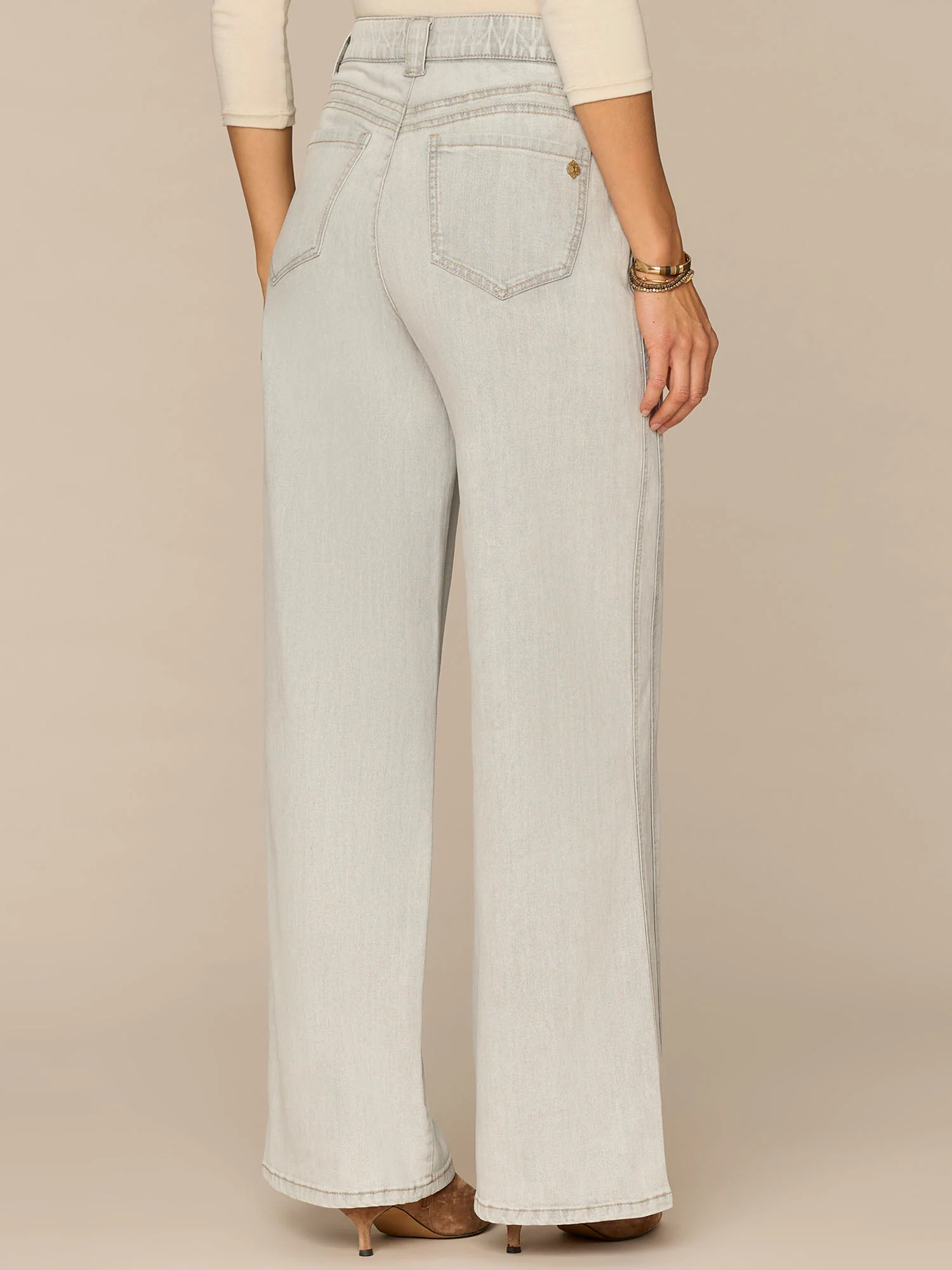 "Ab"solution® Skyrise Double Yoke Front Panel Wide Leg Petite Jeans - Image 4