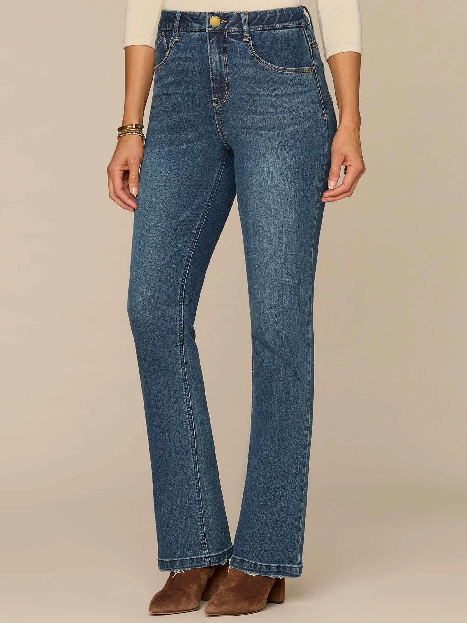 "Ab"solution® High Rise Embroiderd Rope Pocket Itty Bitty Boot Jeans - Image 3