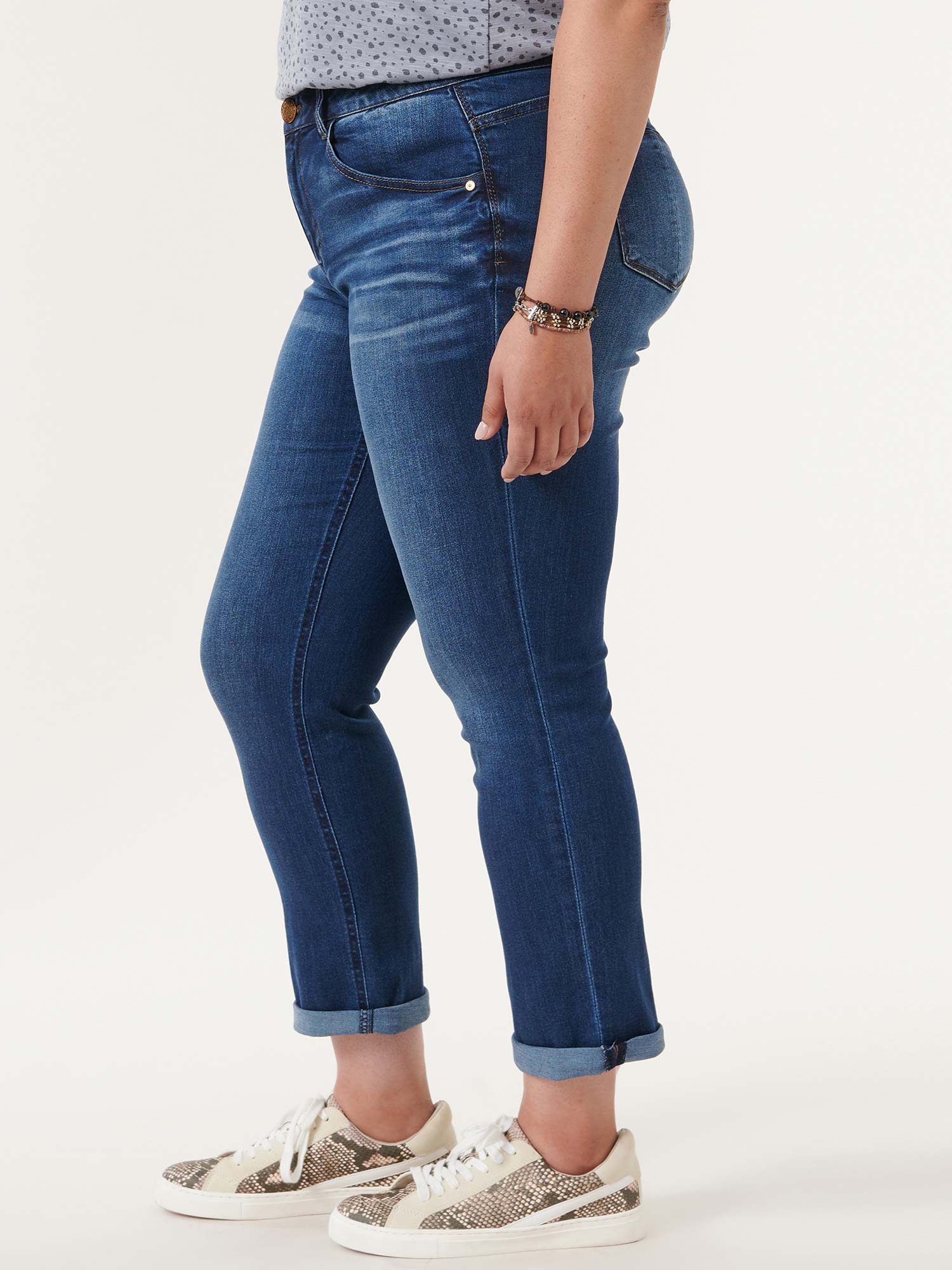 "Ab"solution® Blue Denim Cuffed Plus Girlfriend Jeans - Image 3