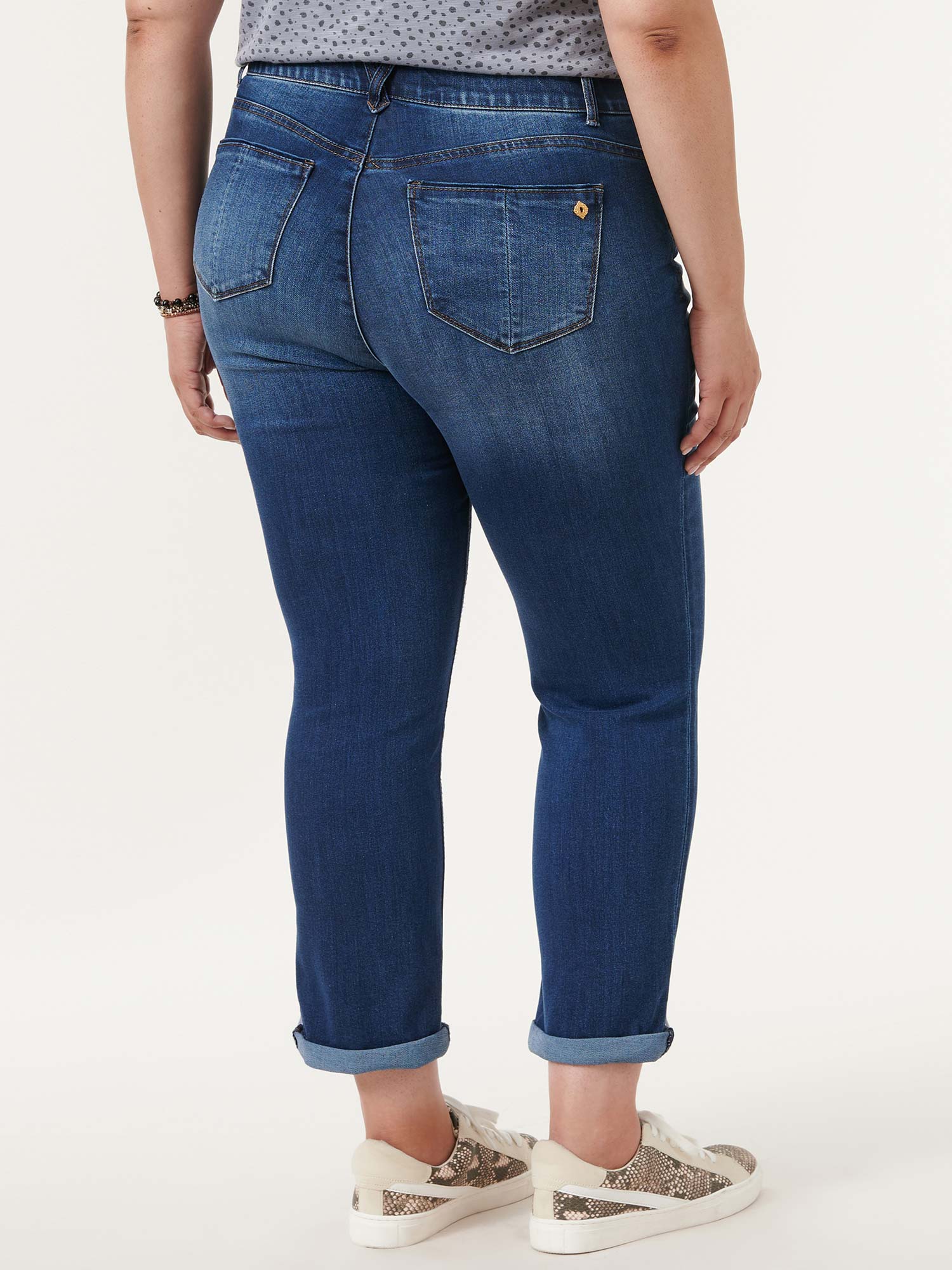"Ab"solution® Blue Denim Cuffed Plus Girlfriend Jeans - Image 4