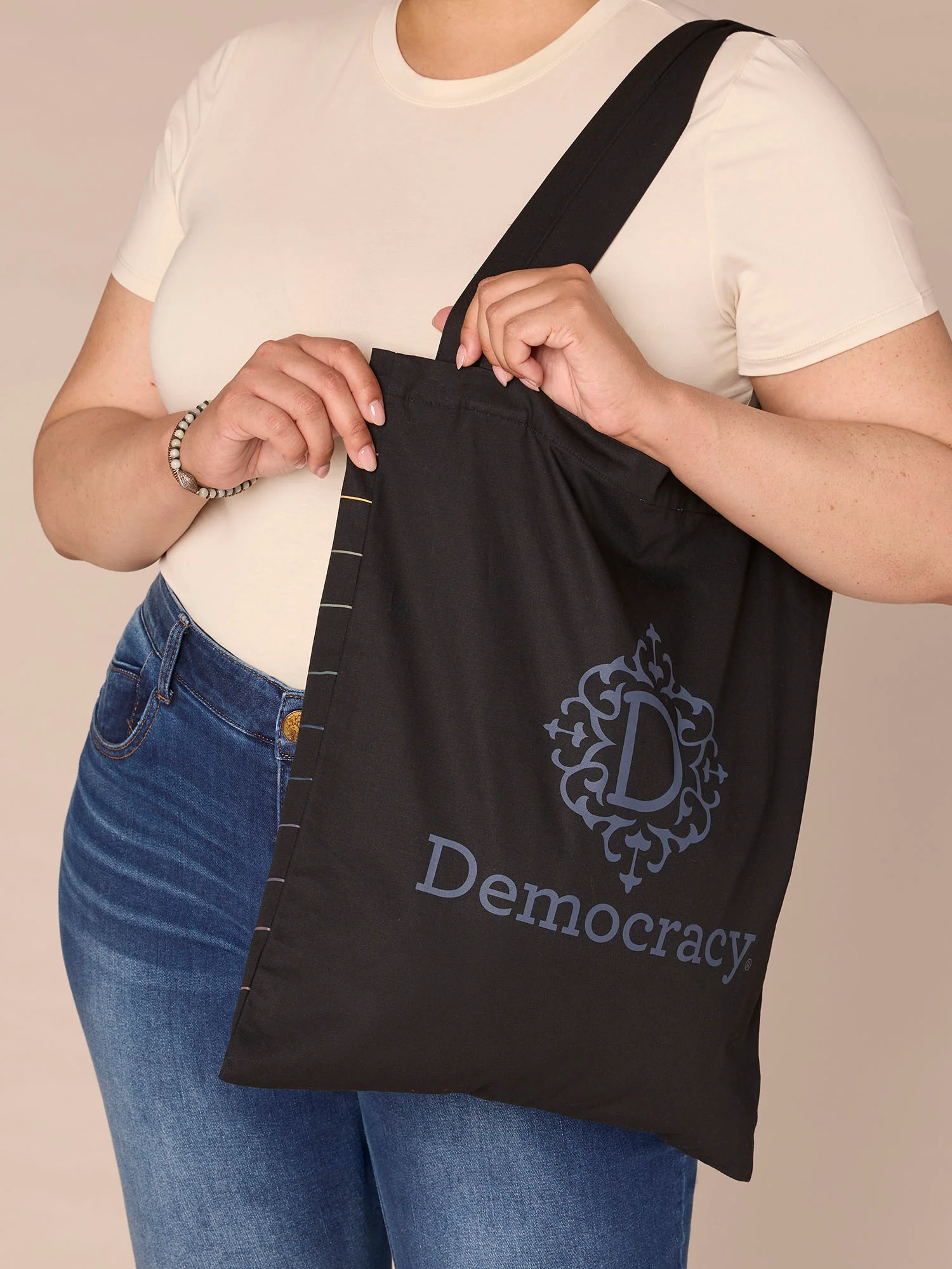 Democracy Script Drawstring Tote Bag - Image 5