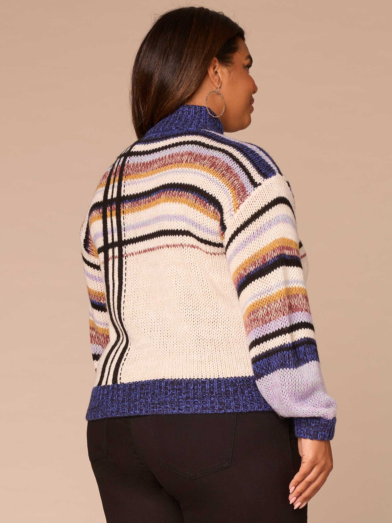 Long Sleeve Mock Neck Placement Stripe Plus Size Sweater - Image 4
