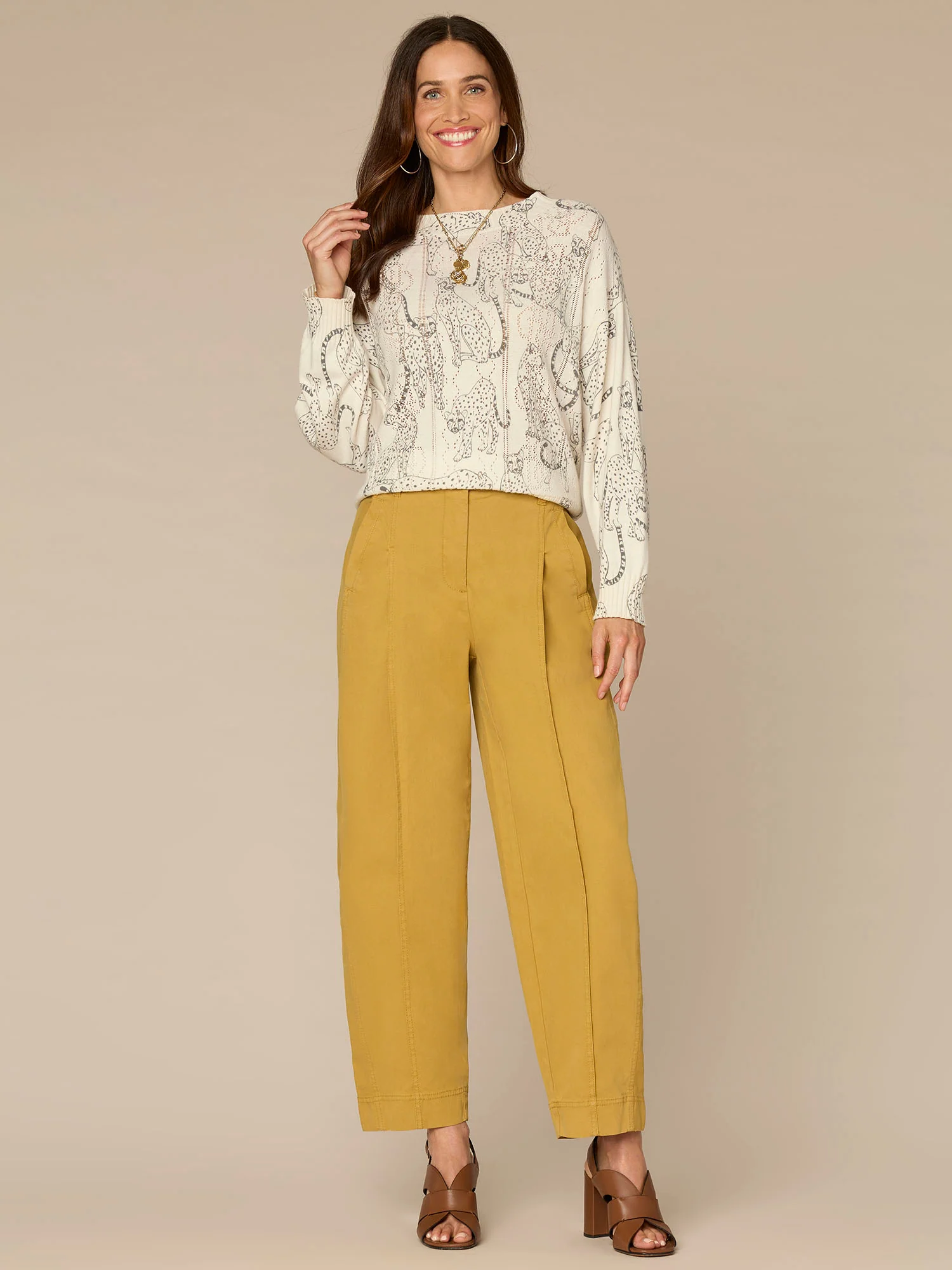 Long Straight Sleeve Ribbed Boat Neck Printed Pull Over Sweater - Image 4